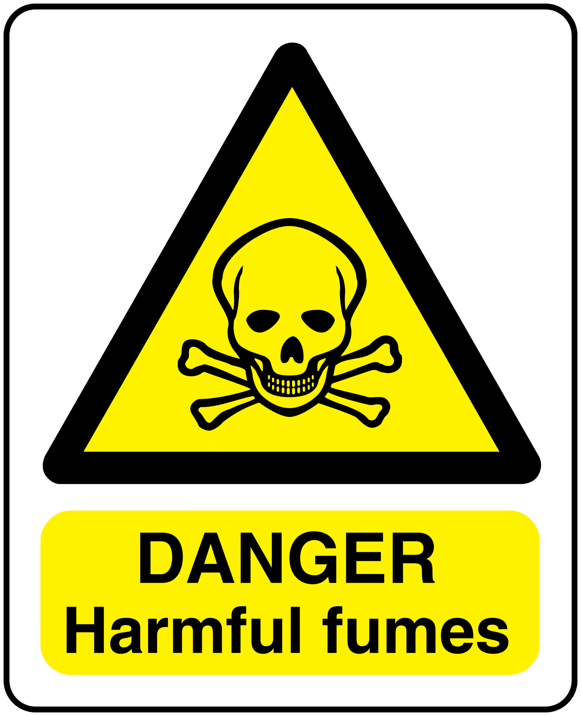 Danger harmful fumes warning sticker with skull hazard triangle