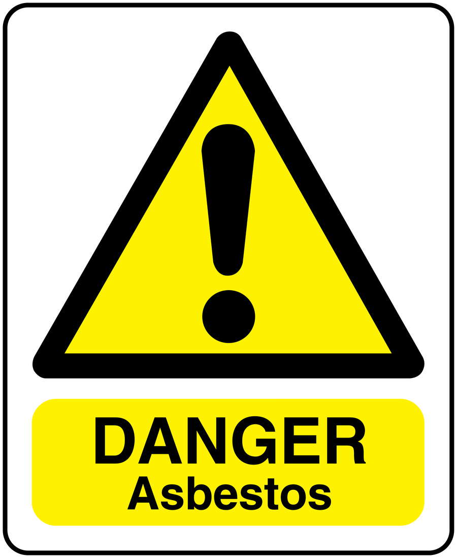 Danger asbestos rectangular warning sticker with yellow hazard triangle and bold DANGER text