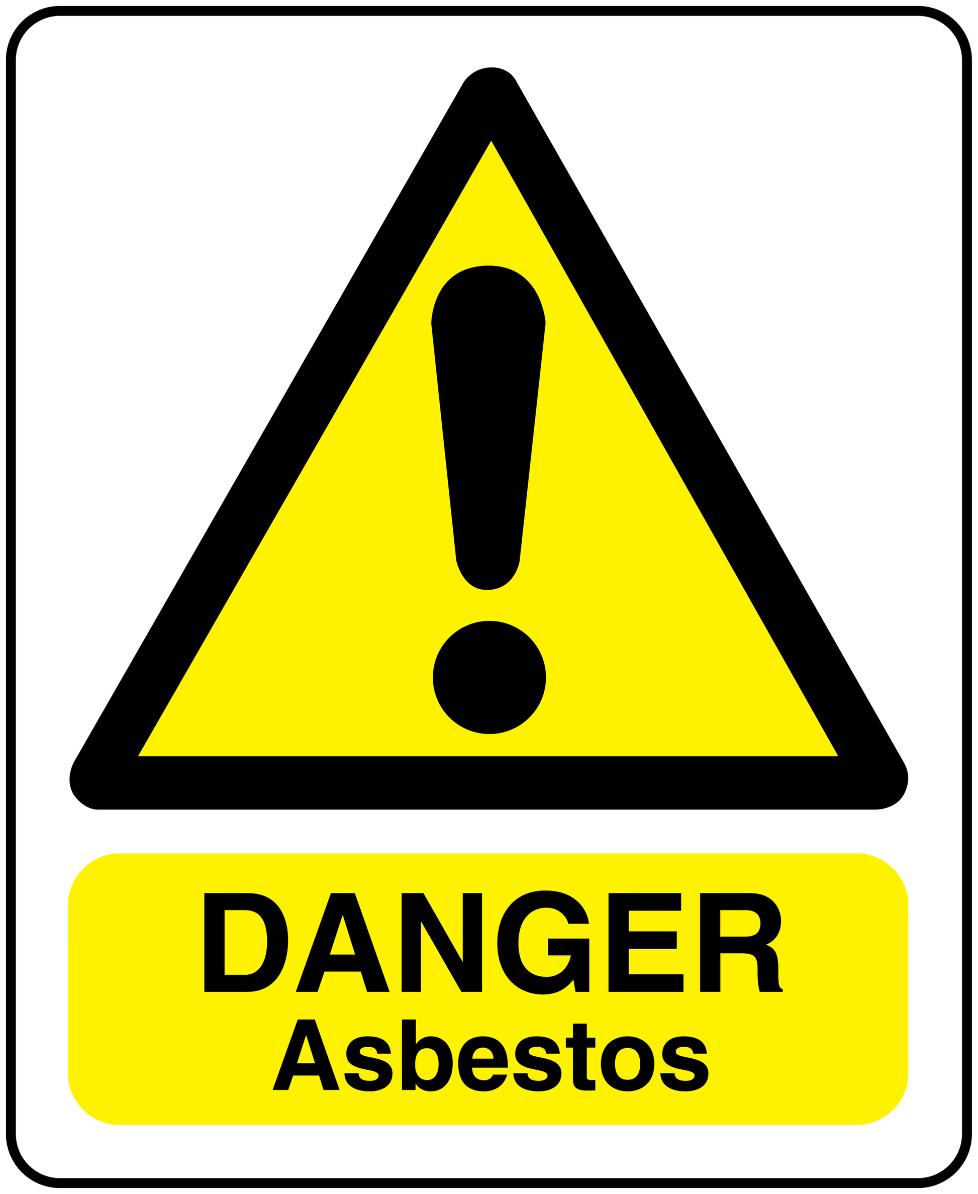 Danger asbestos rectangular warning sticker with yellow hazard triangle and bold DANGER text