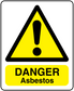 Danger asbestos rectangular warning sticker with yellow hazard triangle and bold DANGER text