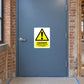 Asbestos removal danger warning sticker with yellow triangle and 'In progress' text