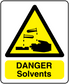 Danger Solvents safety sticker with yellow hazard triangle and black text