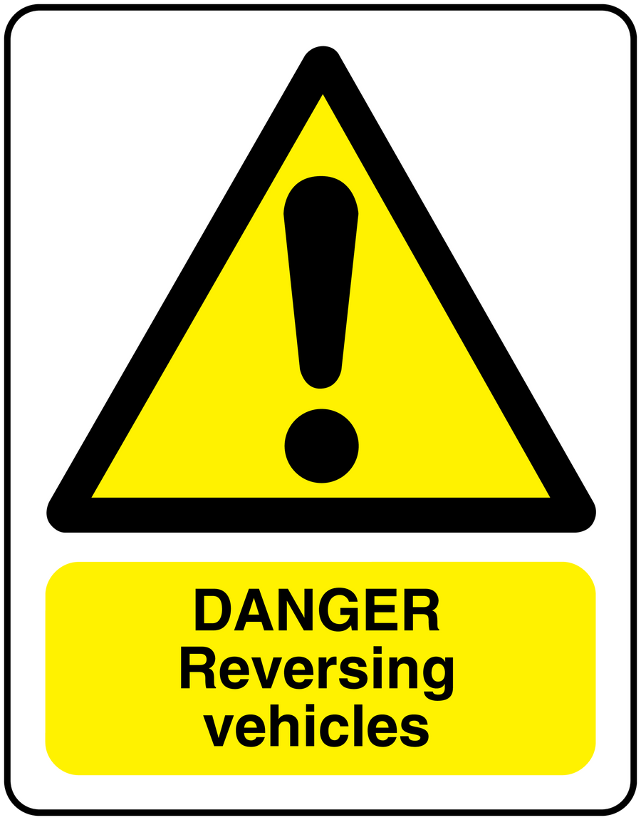 Danger reversing vehicles sticker with yellow warning triangle and bold “DANGER” text
