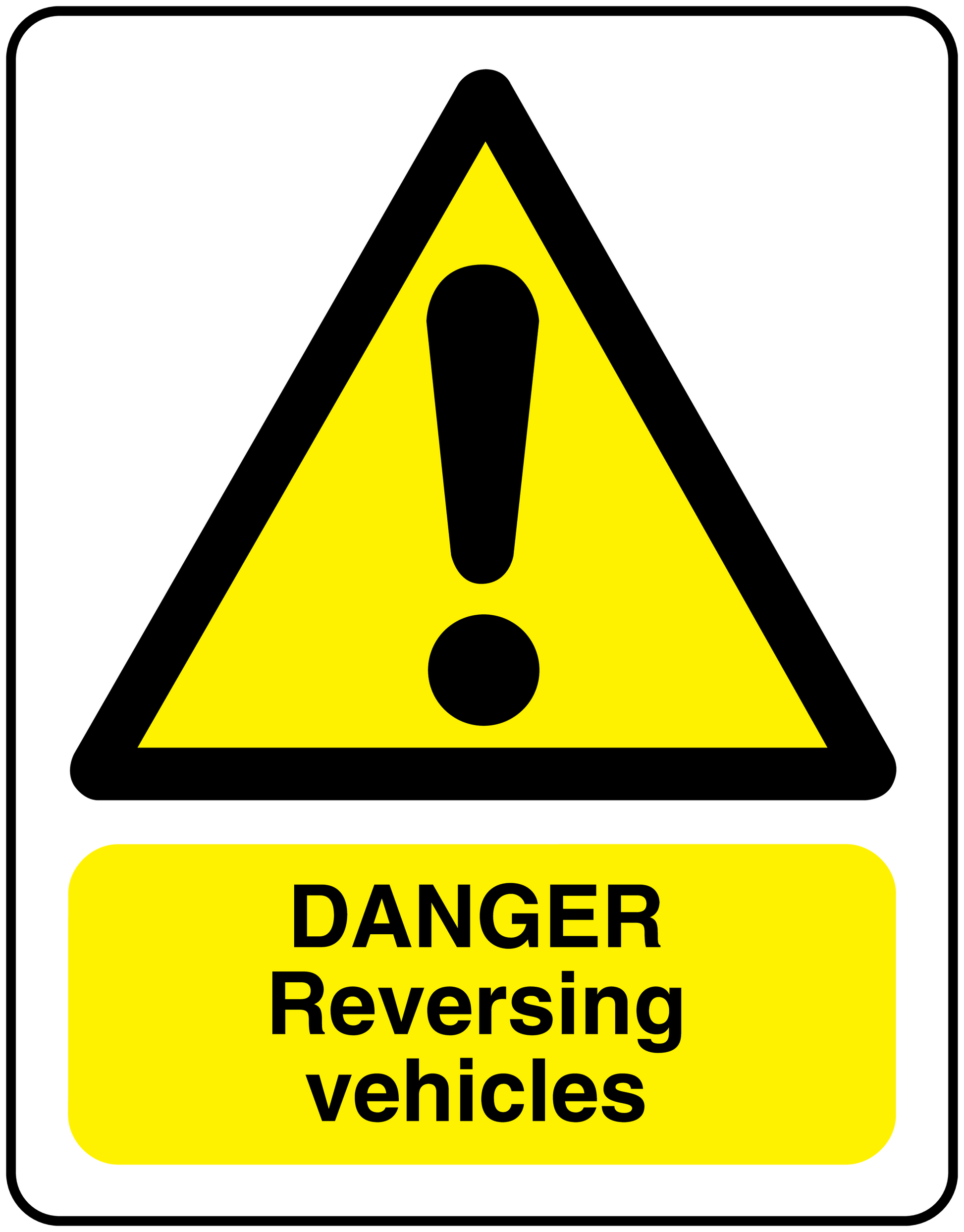 Danger reversing vehicles sticker with yellow warning triangle and bold “DANGER” text