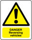 Danger reversing vehicles sticker with yellow warning triangle and bold “DANGER” text