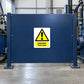 Warning sticker on blue panel: yellow triangle with exclamation and DANGER Test area
