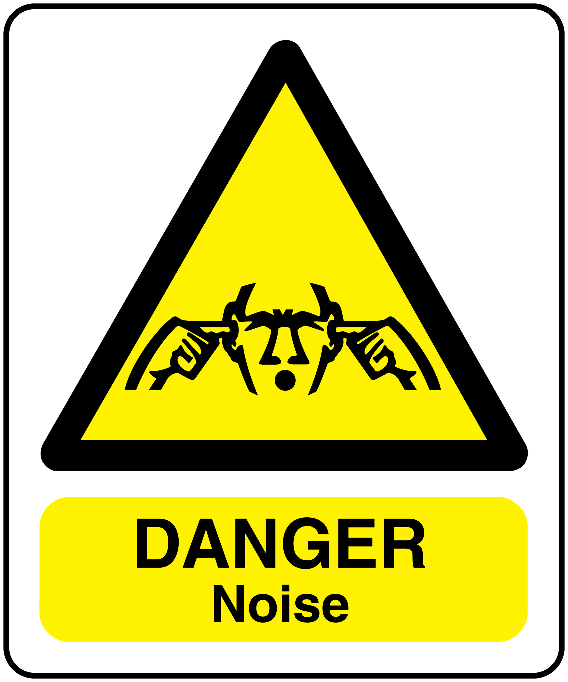 Hazard sticker with yellow triangle and 'DANGER Noise' label