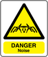 Hazard sticker with yellow triangle and 'DANGER Noise' label