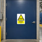 Danger noise hazard area sticker, white square with yellow warning triangle and text
