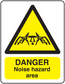 Warning danger noise hazard area sticker with black triangle and bold safety text