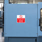 Safety warning sticker reading Do not use without guards on blue panel