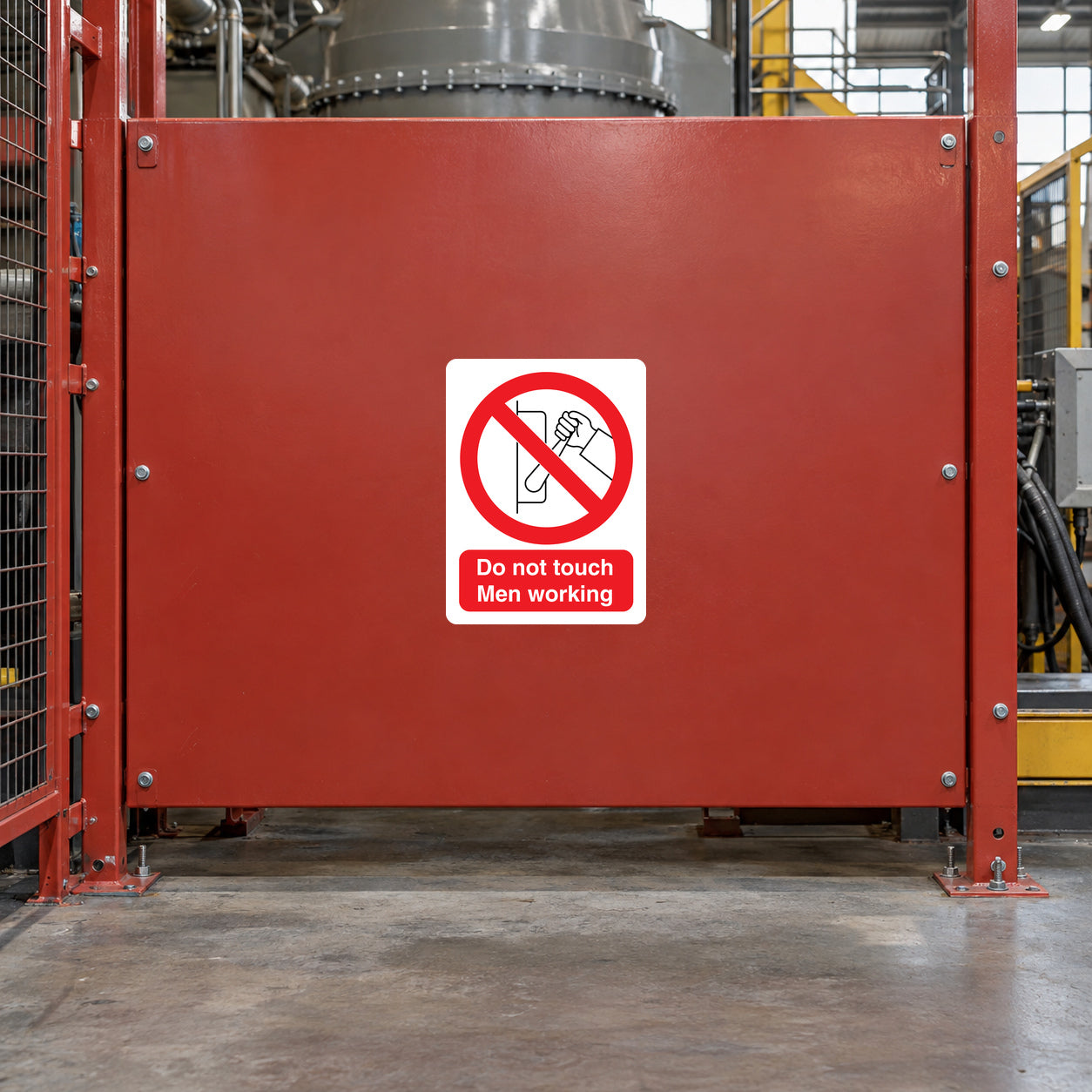 Warning sticker with red no-touch icon and text on white square