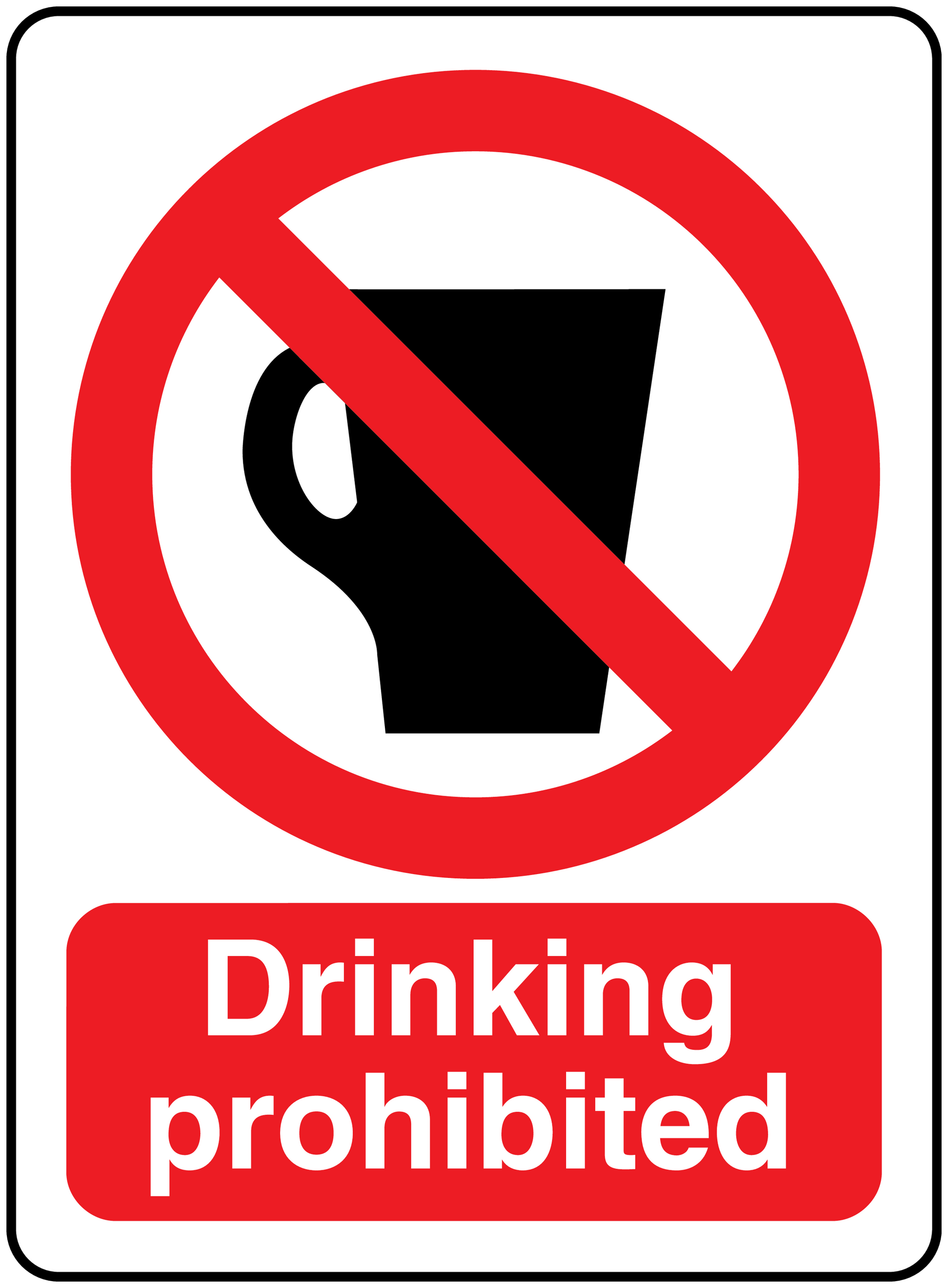 Drinking prohibited sticker with red no-drink symbol and red 'Drinking prohibited' text