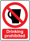 Drinking prohibited sticker with red no-drink symbol and red 'Drinking prohibited' text