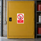 No smoking safety sticker: red crossed cigarette and text 'For safety's sake Do not smoke'
