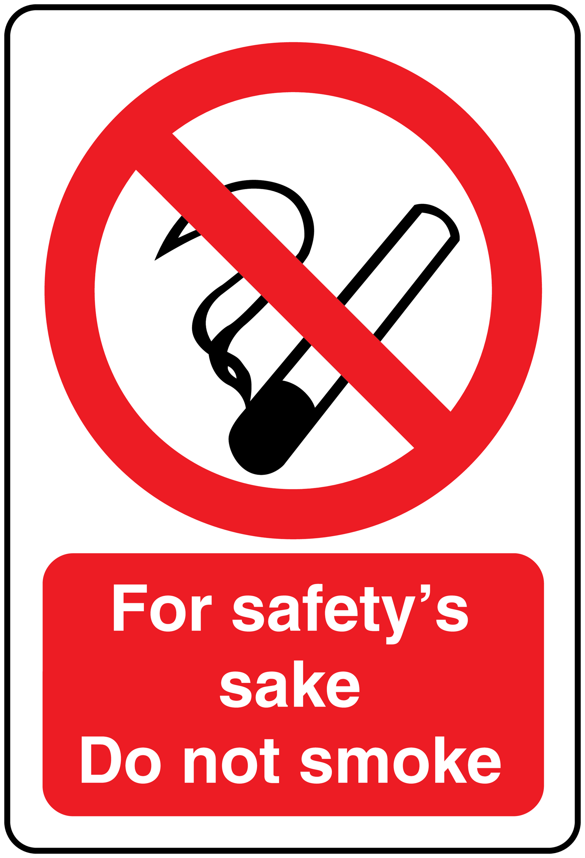 No-smoking sticker with red circle slash and 'For safety’s sake, Do not smoke'