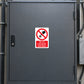 Fire safety sticker with red no-water symbol and text 'extinguish with water' on white.