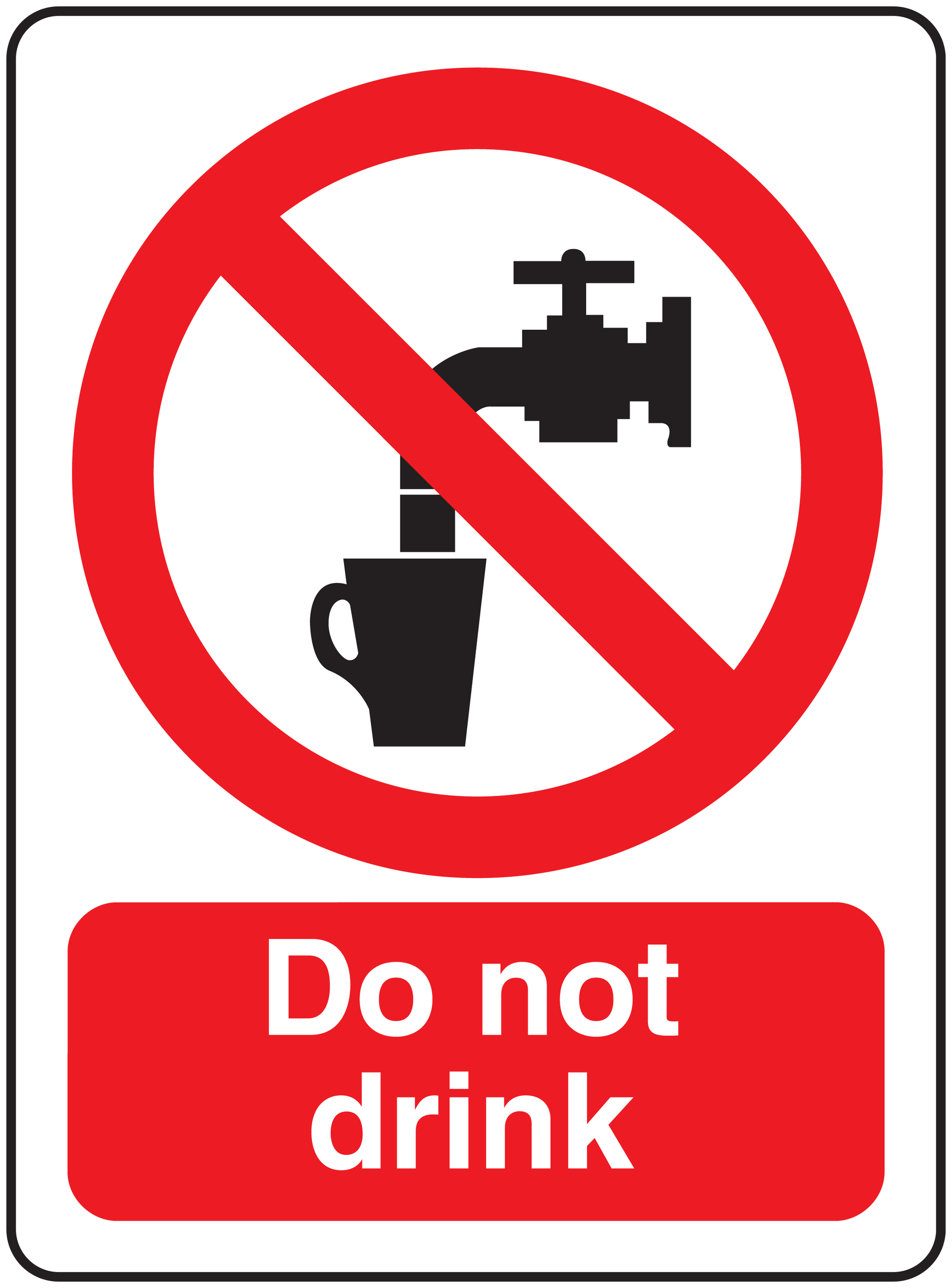 Square Do not drink sticker with red no-drink symbol over crossed-out cup