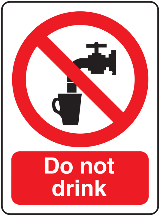 Square Do not drink sticker with red no-drink symbol over crossed-out cup