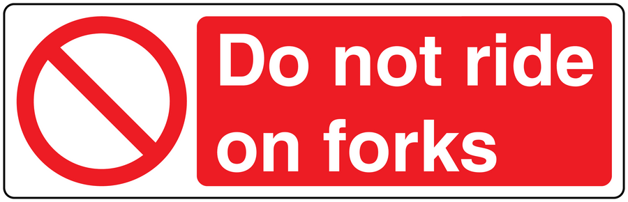 Do Not Ride On Forks sticker: red 'Do not ride on forks' text with no-forks symbol