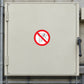 Warning sticker with red prohibition hand-pulling icon on metal panel