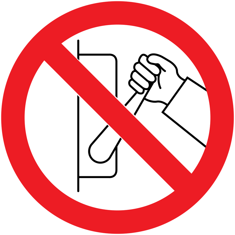 Do not pull sticker with red no-pull symbol and hand icon