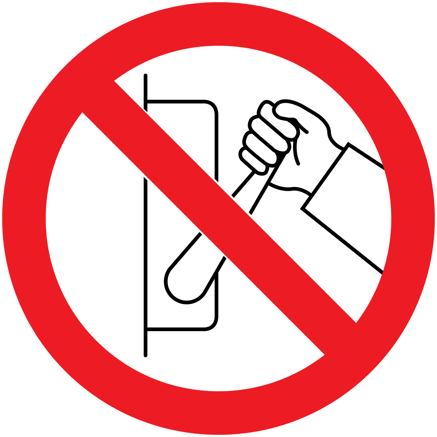 Do not pull sticker with red no-pull symbol and hand icon