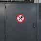 Safety sticker with red prohibition sign over fire and water icon