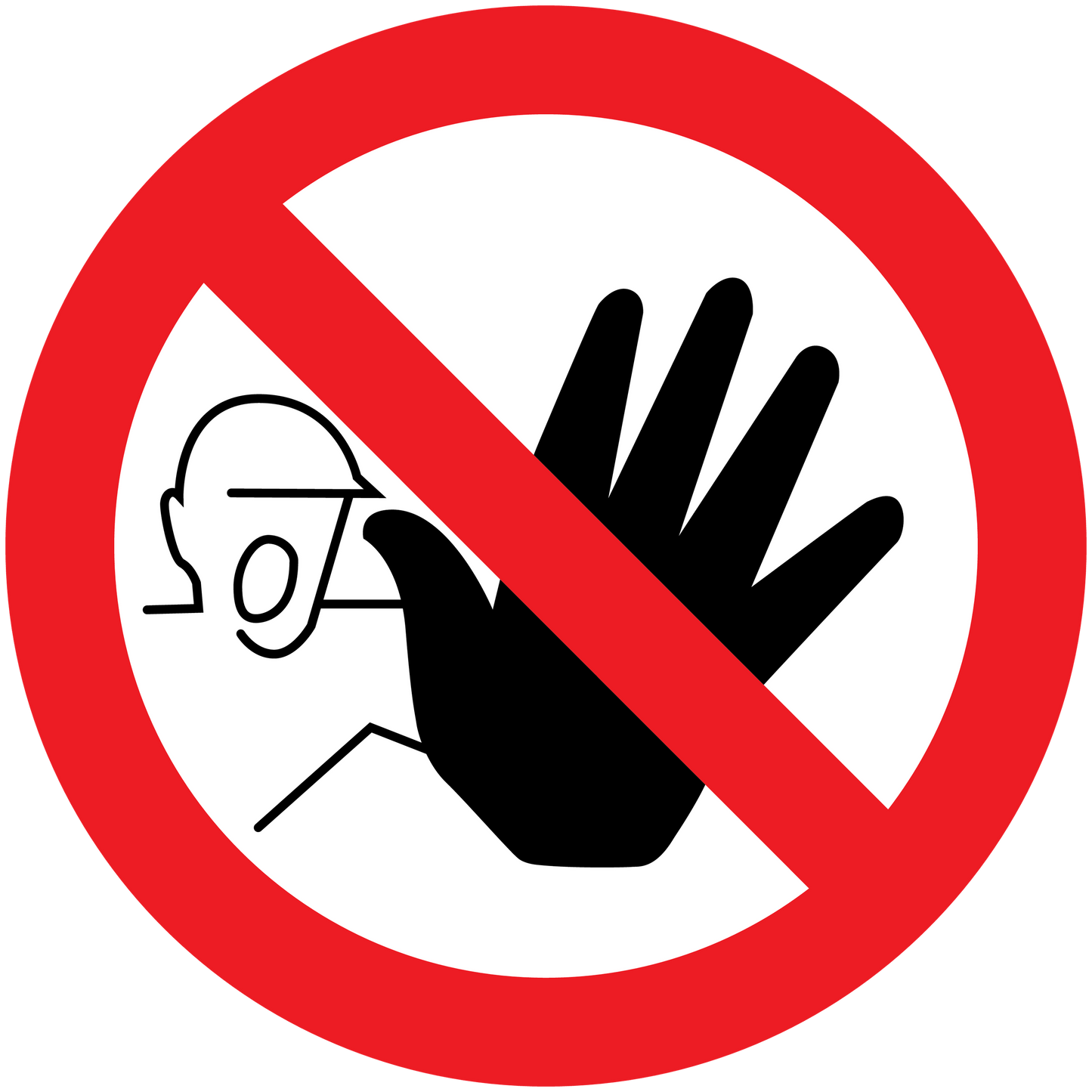 Prohibition stop sticker with red circle, slash, megaphone and raised hand icon