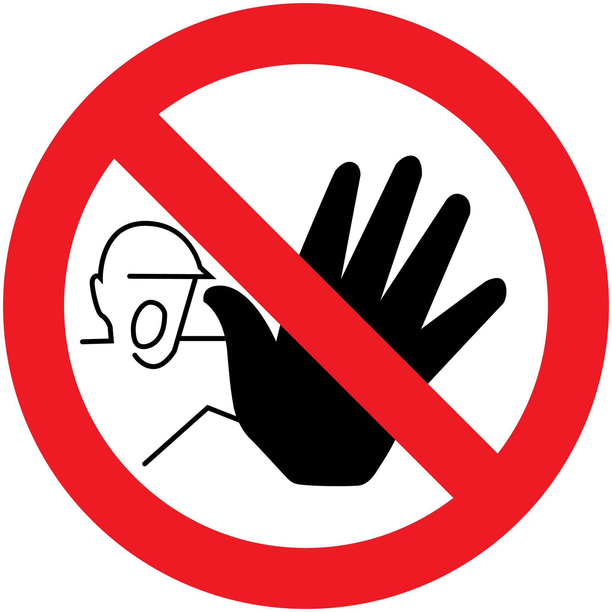 Prohibition stop sticker with red circle, slash, megaphone and raised hand icon