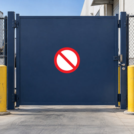 No-entry prohibition sign sticker on blue gate door