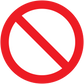 Red prohibition symbol with diagonal slash inside a circle