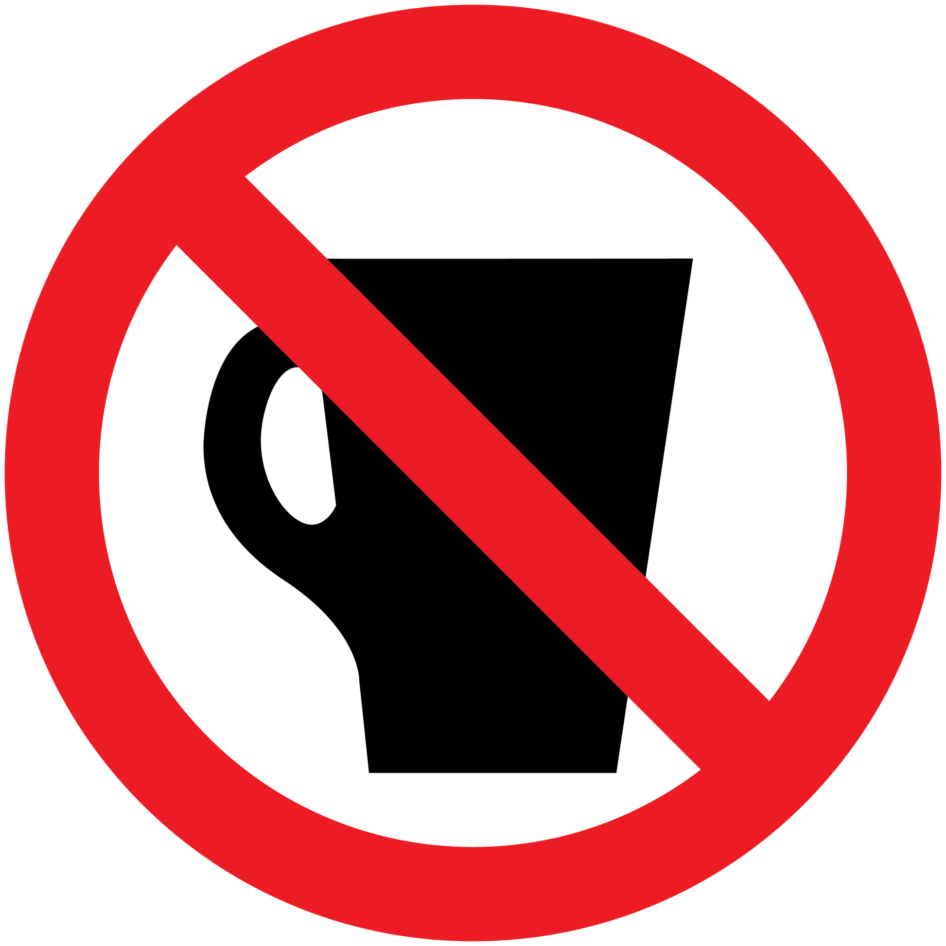 No drinks sticker with red prohibition sign over black drink cup icon