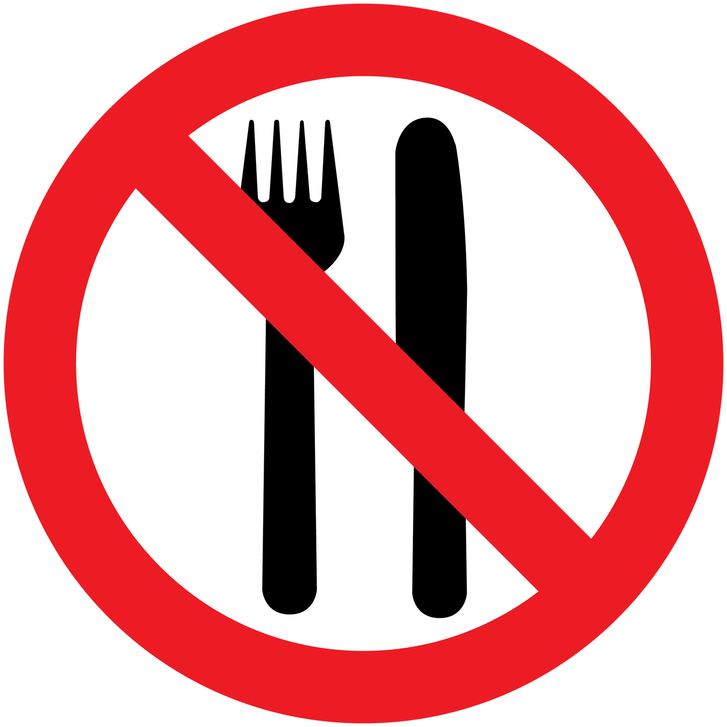 No Eating sticker with red prohibition sign over fork and knife icon