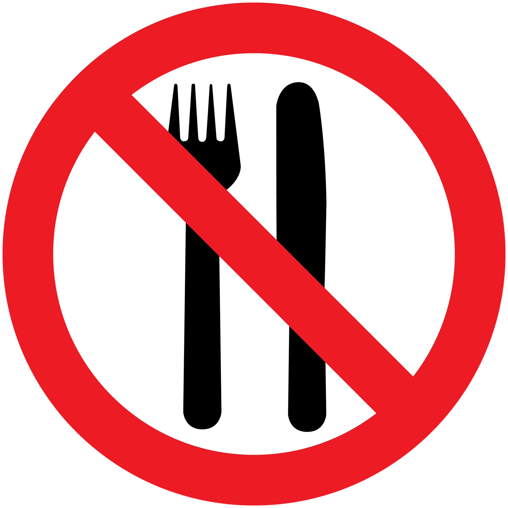 No Eating sticker with red prohibition sign over fork and knife icon