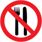 No Eating sticker with red prohibition sign over fork and knife icon