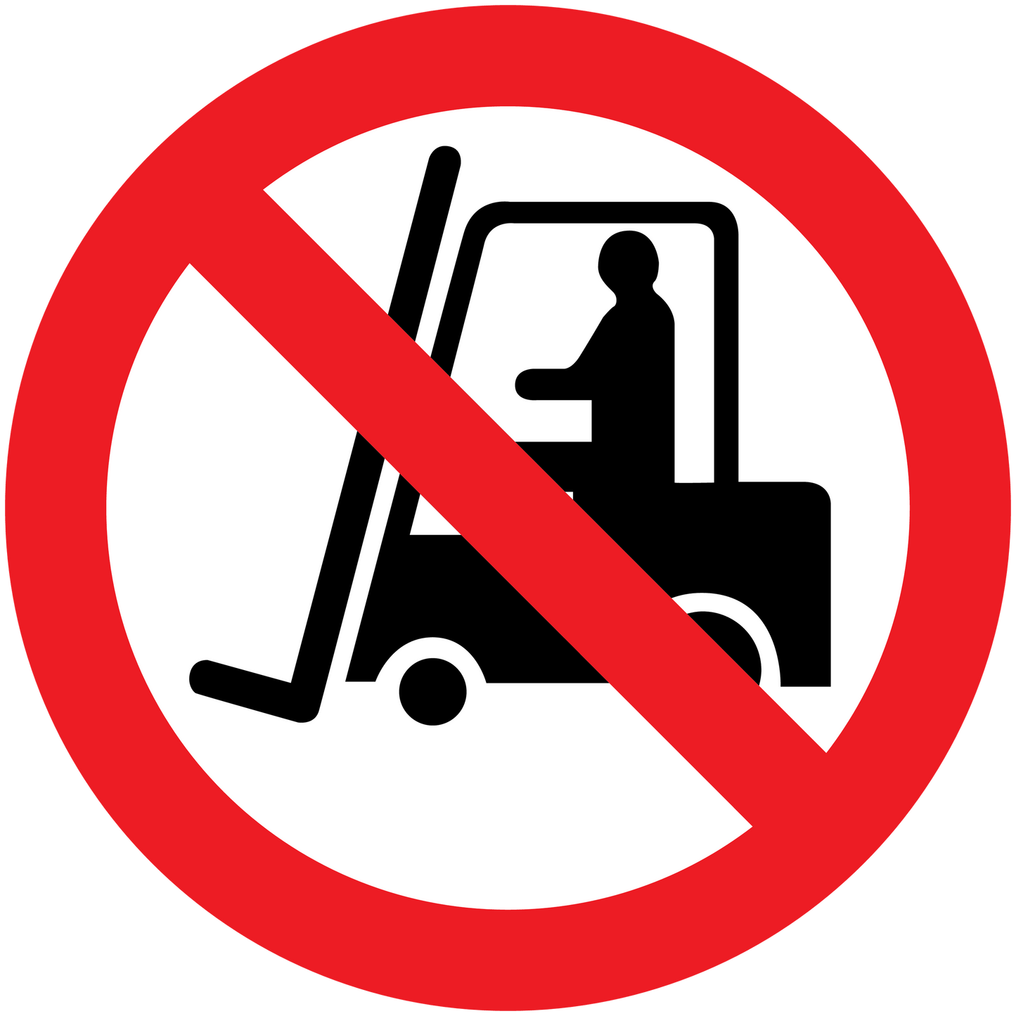 No forklift sticker with red prohibition sign over forklift icon