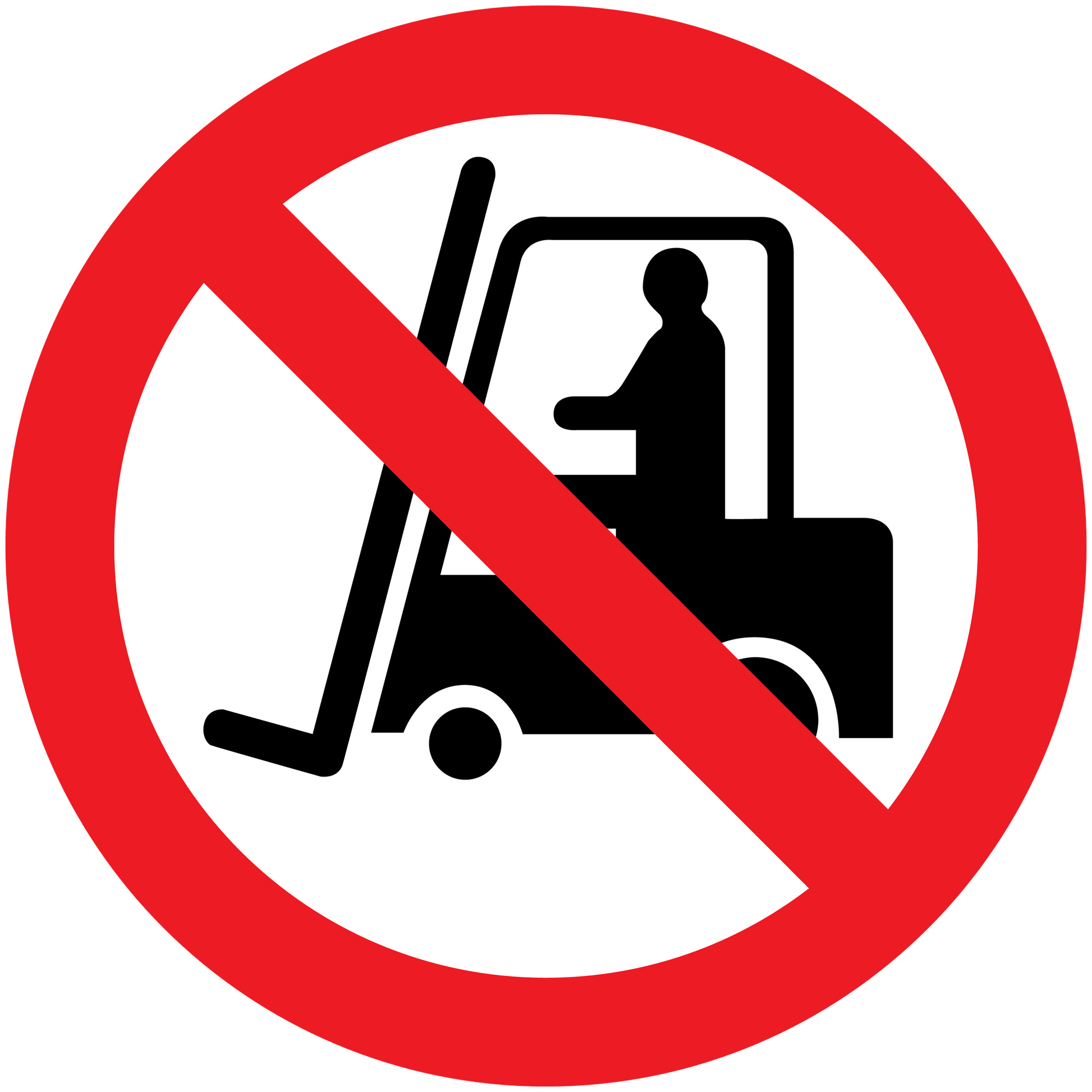 No forklift sticker with red prohibition sign over forklift icon