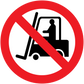 No forklift sticker with red prohibition sign over forklift icon