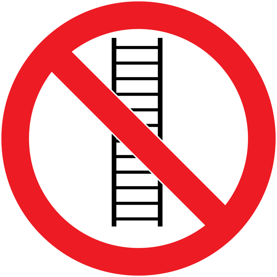 No Ladders warning sticker with red prohibition sign and ladder icon