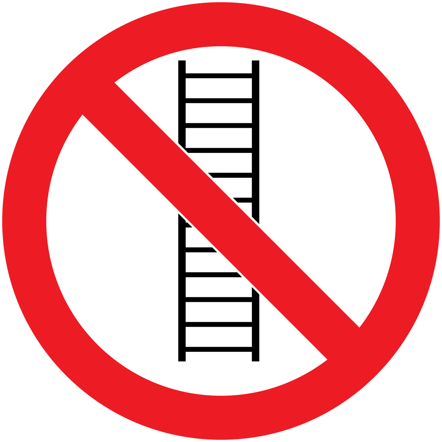 No Ladders warning sticker with red prohibition sign and ladder icon