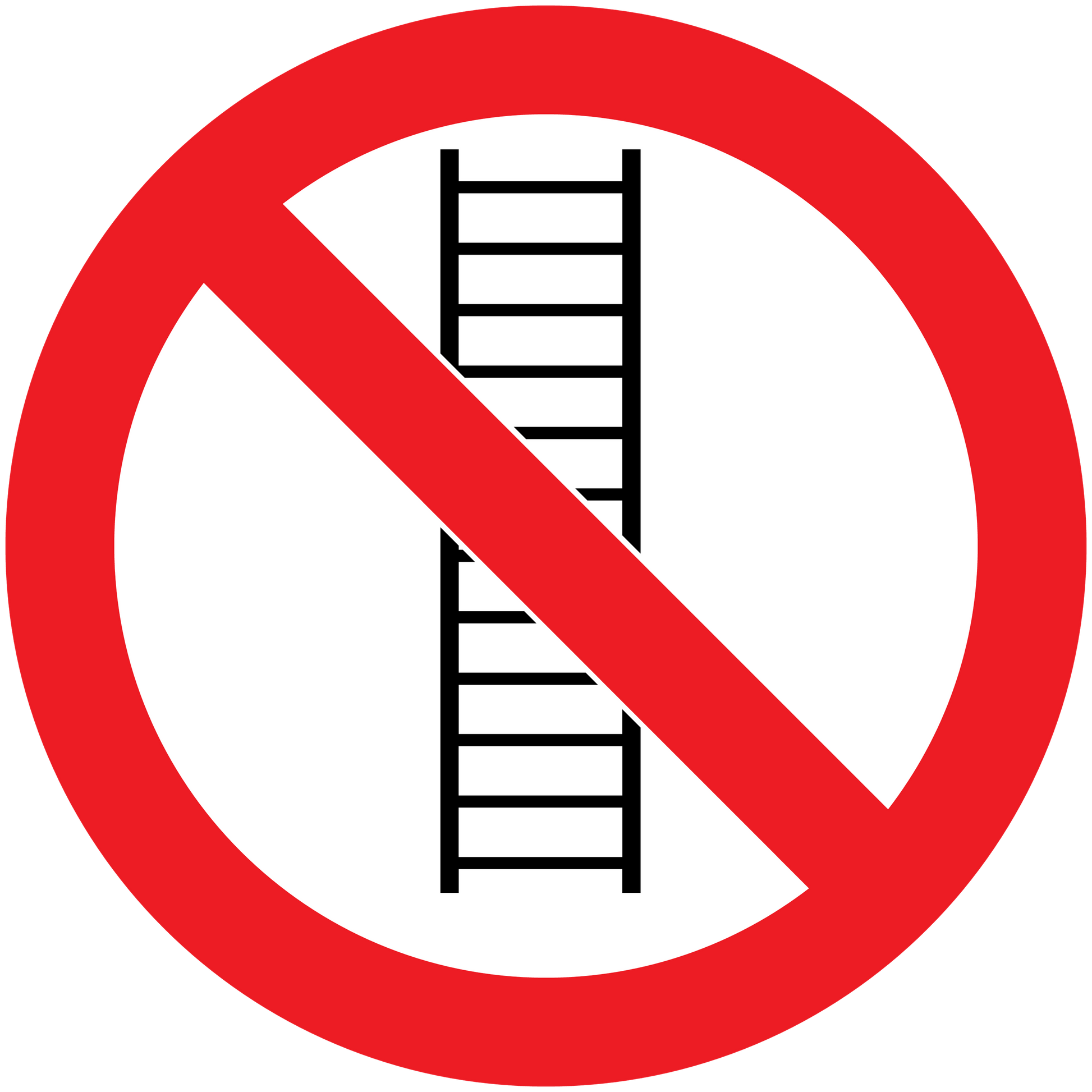 No Ladders warning sticker with red prohibition sign and ladder icon
