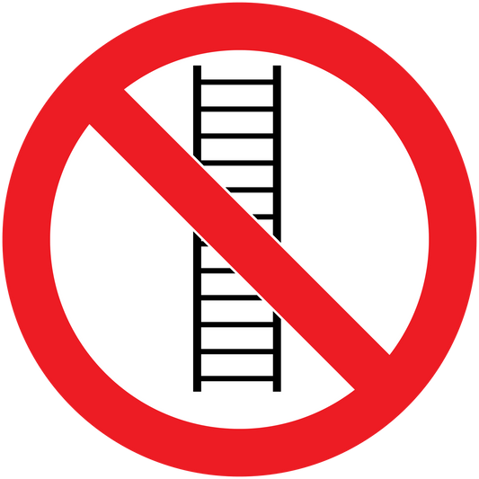 No Ladders warning sticker with red prohibition sign and ladder icon