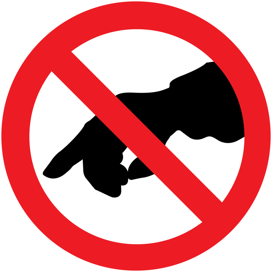 No pointing sticker with red circle and diagonal slash over a pointing hand