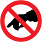 No pointing sticker with red circle and diagonal slash over a pointing hand