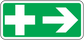 Emergency safety sticker, green rectangle with white cross and right arrow