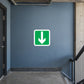 Square green emergency arrow sticker with white border and down arrow