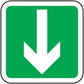 Green emergency safety arrow sticker with white downward arrow in square border