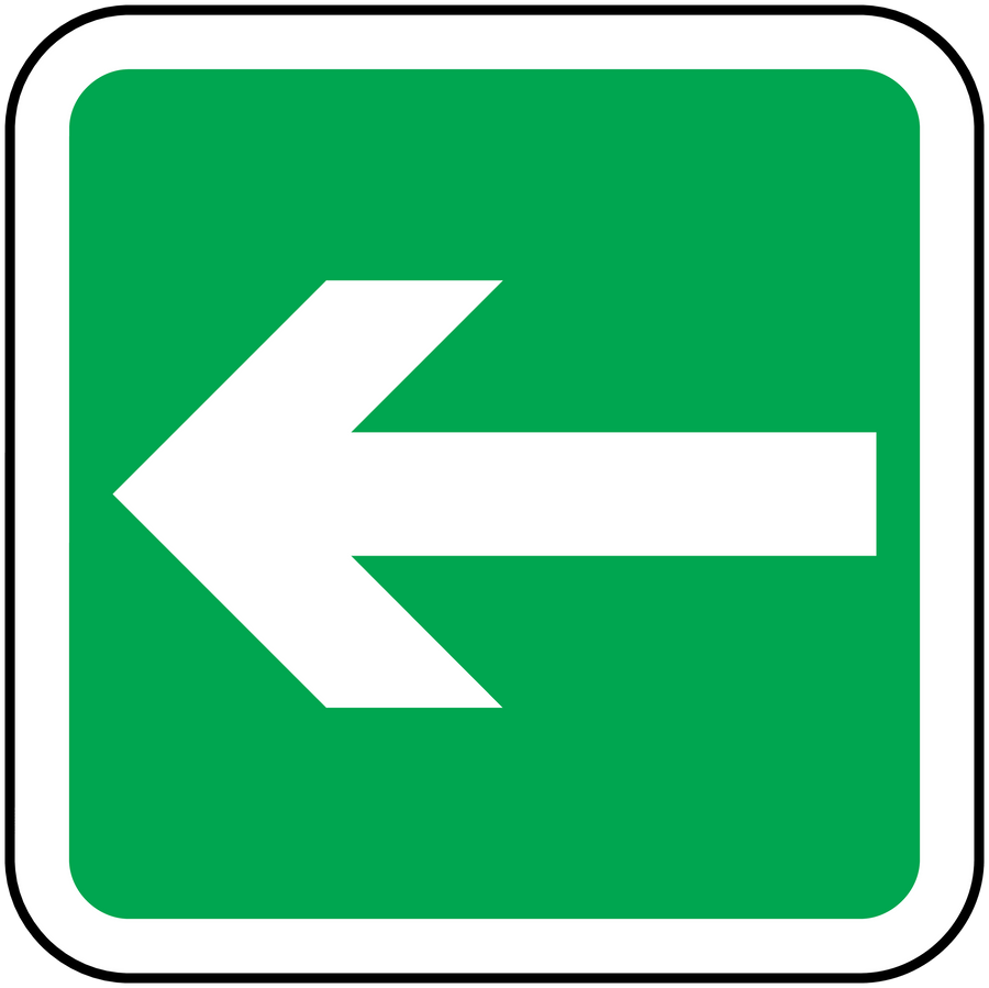 Green exit door down vinyl sticker with white left arrow