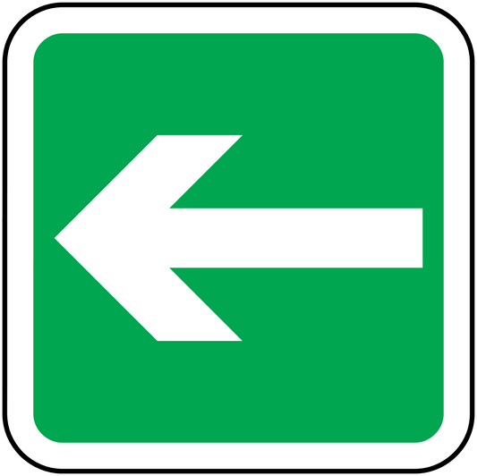 Green exit door down vinyl sticker with white left arrow